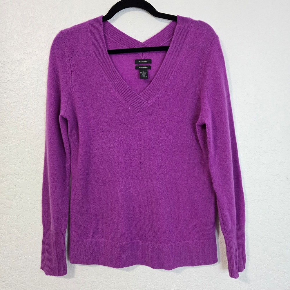 Halogen 100% Cashmere V-Neck Pullover Sweater Amethyst Purple Women's Size S